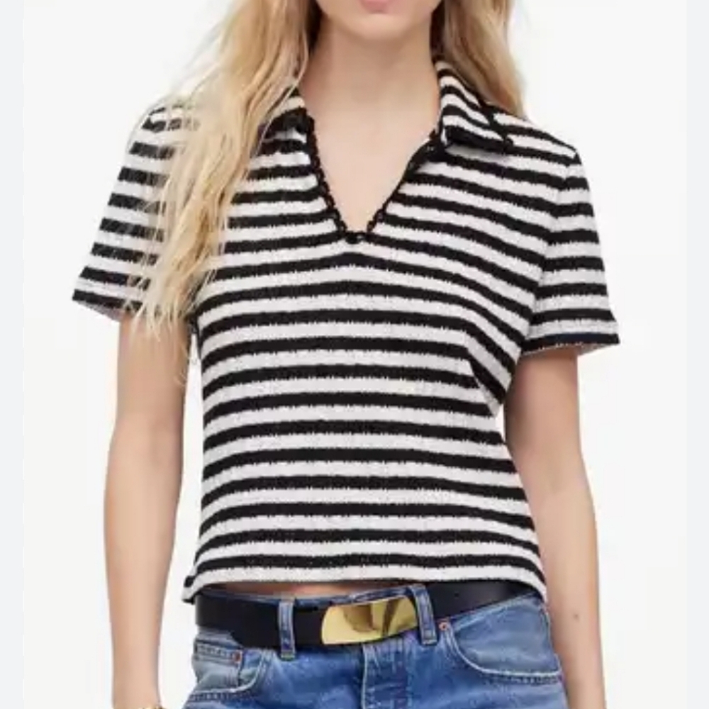 Madewell Black and White Striped Knit Top S